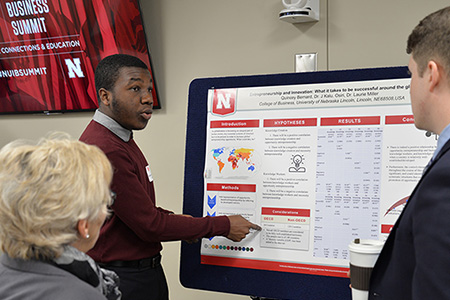 International business student Quincey Bernard shares his innovation research as part of the festivities.