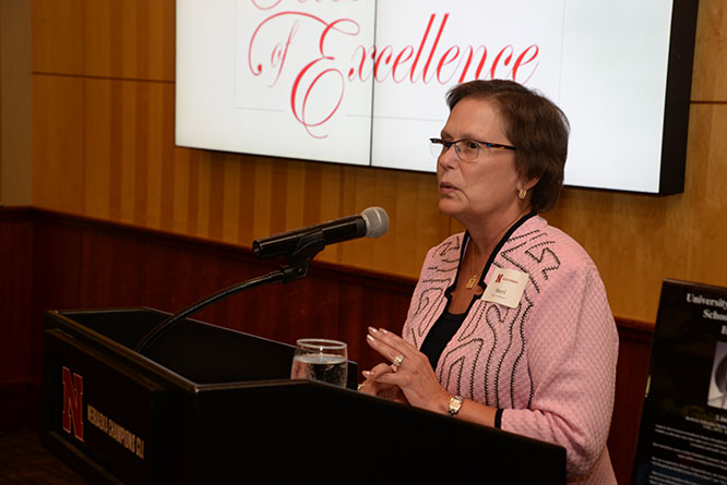 Former School of Accountancy Hall of Fame recipient Sheri Andrews gave the keynote address at the Celebration of Excellence. 