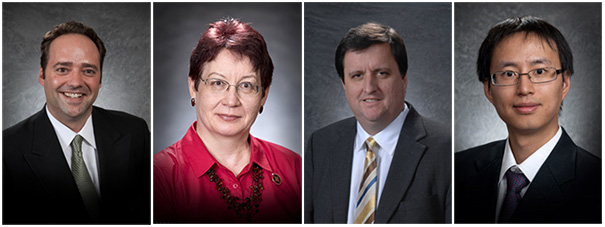 Drs. Sam Nelson, Elina Ibrayeva, Eric Thompson and Jifeng Yu all received promotions at the College of Business.
