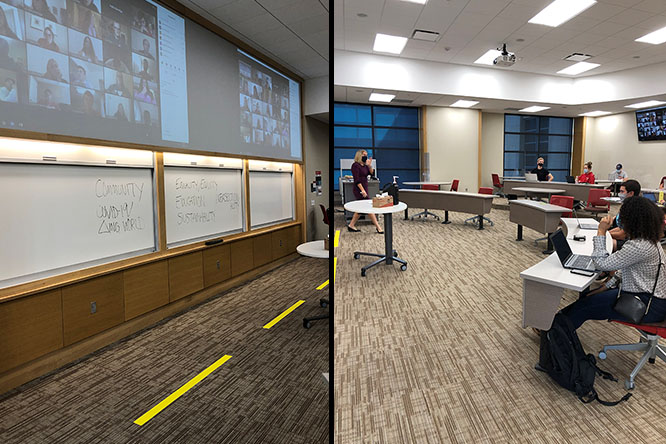 Management 411 students (both in-person and on zoom) discuss potential mission statements. After hearing ideas from each group, Dr. Messersmith made a list of common themes found in our mission statements.