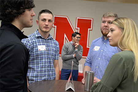 Students and professionals converse about internships, tips on networking and hobbies.