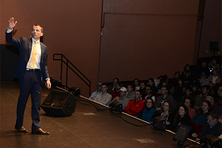 Fussell spoke to nearly 500 at the Lied Center for Performing Arts.