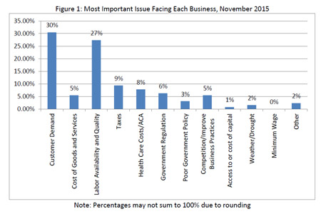Most important issues facing each business, November 2015