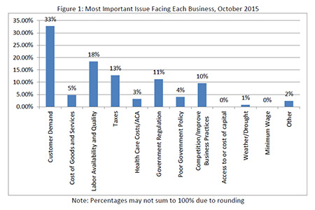 Most important issues facing each business, October 2015