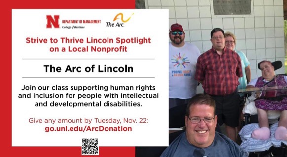 Official fundraiser signage for The Arc of Lincoln, which lasts through November 22.