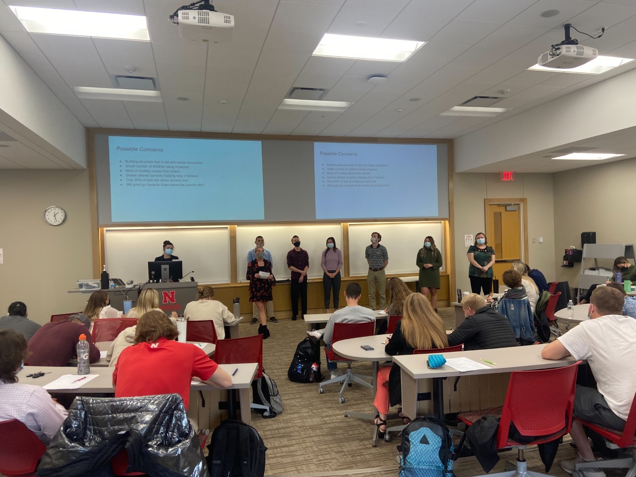 Groups presenting to the Management 411 class following their site visits. 