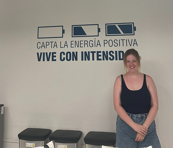Heyen poses at her summer 2022 internship at a real estate startup in Barcelona, Spain.  