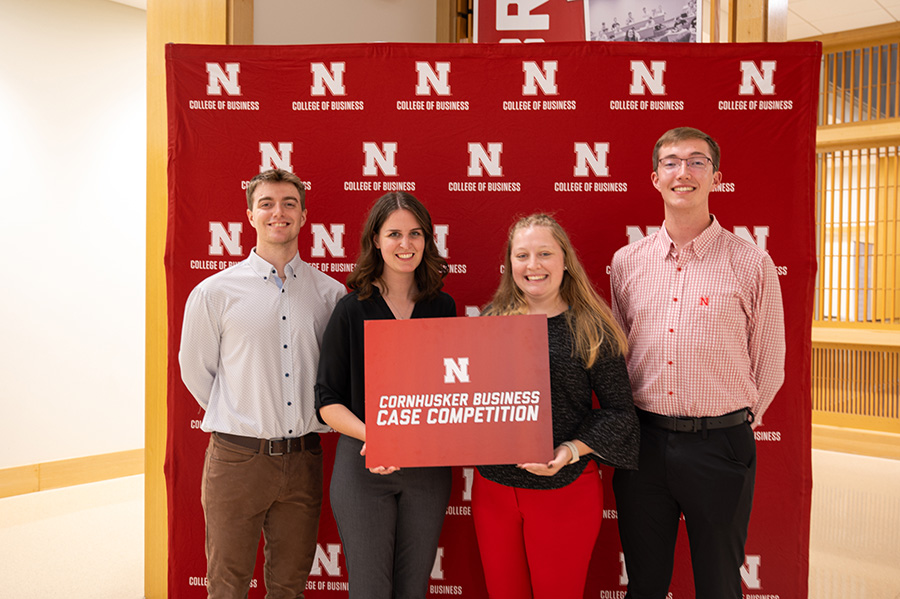  Tori Diersen, second from left, helped create and launch the Cornhusker Business Case Competition with three other Nebraska Business Honors Academy students.