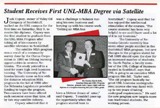 First UNL distance MBA degree presented to Jack Copsey