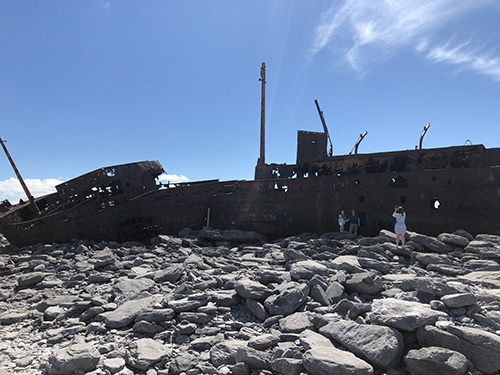 The Plassey Shipwreck on the shores of Inis Oírr.