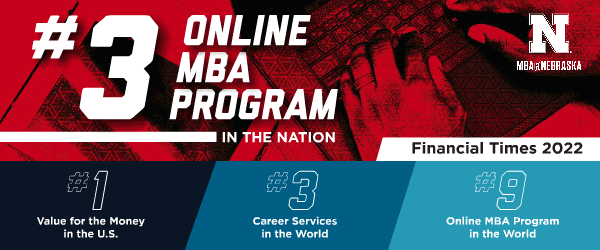 The University of Nebraska–Lincoln MBA@Nebraska program ranked No. 3 in the nation in the latest Financial Times online MBA ranking, placing No. 9 globally. The ranking comes as the program’s second top ten placement for 2022, following a No. 8 ranking by The Princeton Review in January.