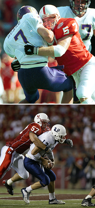 Chad (top) and Chris Kelsay made their presence known on and off the football field while studying finance at Nebraska.