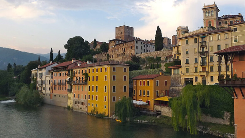  Beautiful buildings on the waterfront of Paderno del Grappa, Italy 