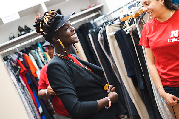 Student checking out the Career Closet