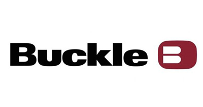 Buckle logo with bold black text and a red icon.