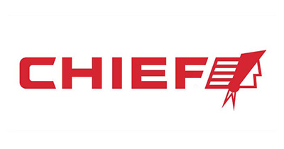 CHIEF logo in bold red text with geometric accents.