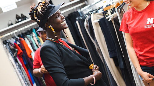 Student checking out the Career Closet