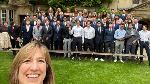 Kathy Farrell selfie with students