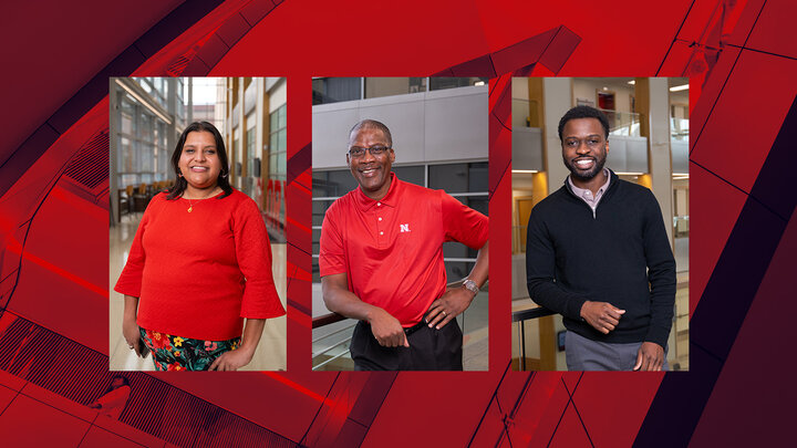  Aakriti Agrawal, '16 & '22 from Phoenix; Ivan Gilreath, '82 from Scottsdale, Arizona; and Josiah Hood, '15 from Chicago returned as notable College of Business alumni at Homecoming.
