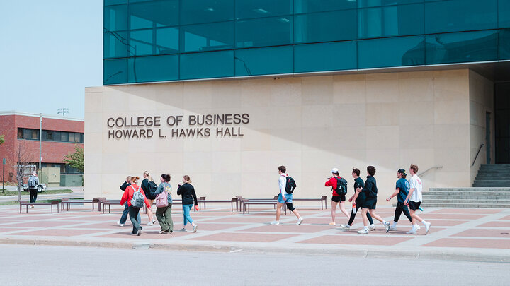 Students Walking outside of College of Business