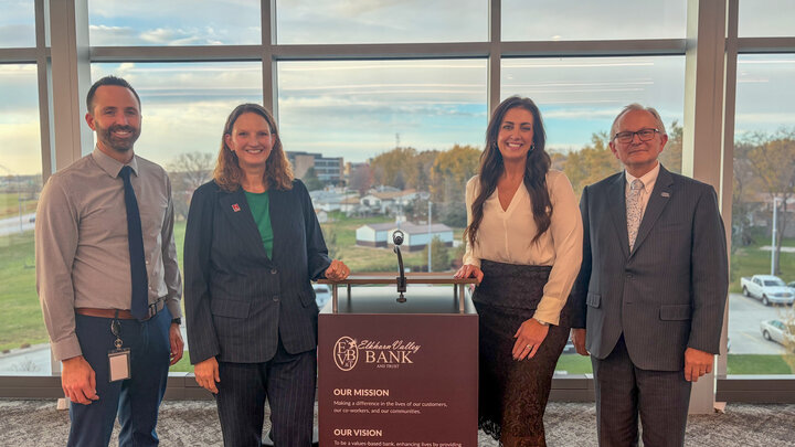 (from L to R): Jared Oswald, director of teaching and learning, Norfolk Public Schools; me; Kate Dolen, vice president of business development at Elkhorn Valley Bank; Kelly Lammers, director of the Nebraska Department of Banking and Finance.