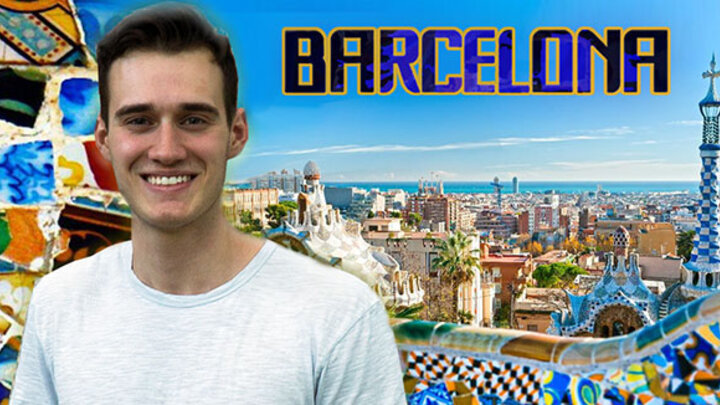 Student in front of Barcelona portrait