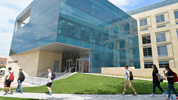Students Walking outside of College of Business