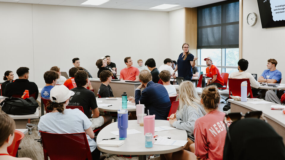 students in a classroom in hawks hall