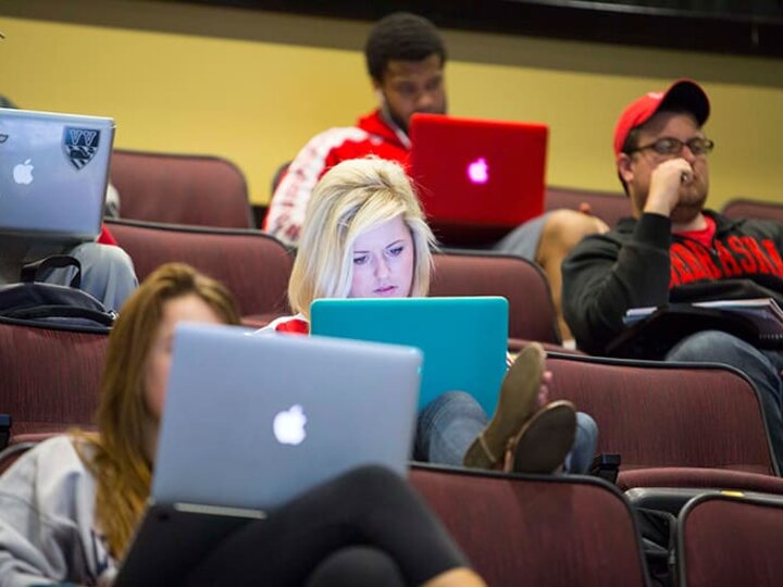 students working on a classroom