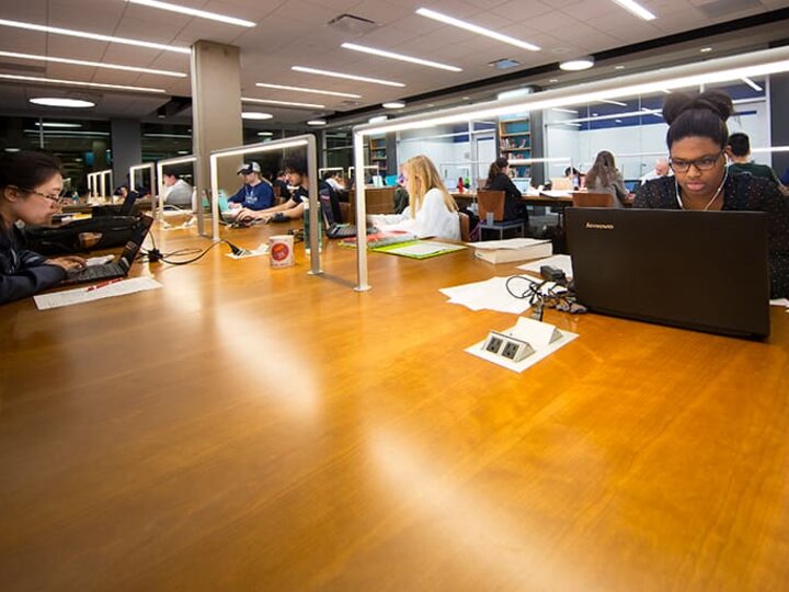 students in the library