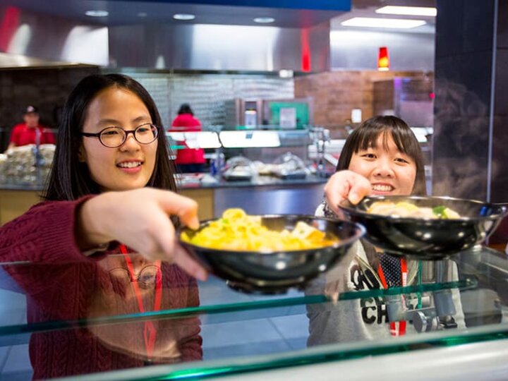 students in a dining hall