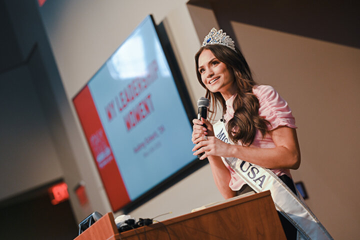 Miss USA Audrey Eckert, '24, presented the first signature Leadership Moment.