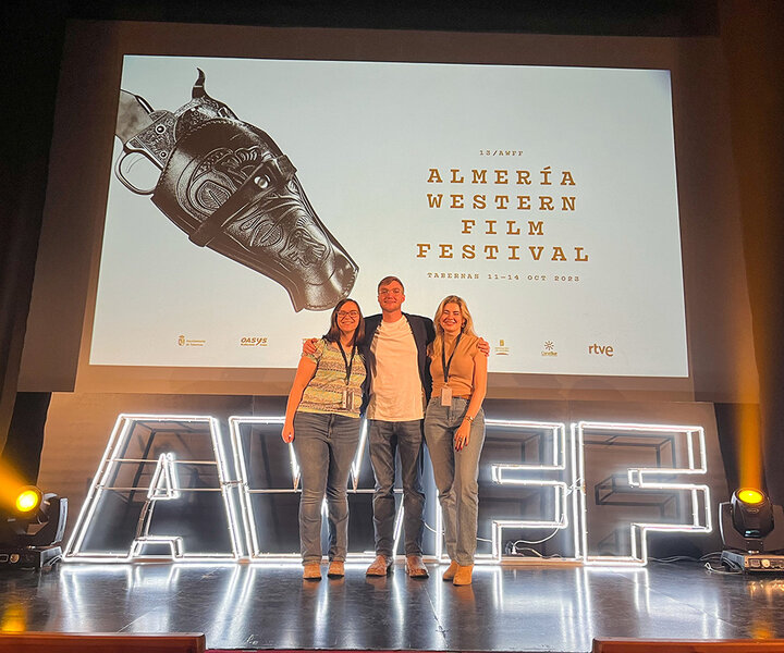 Christensen (right) premiered "Hell's Gold," which she directed, at the Almería Western Film Festival in Tabernas, Spain, in 2023.