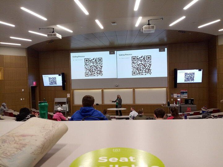 Students vote on which nonprofit they thought best suited the newly-created mission statement for the course.