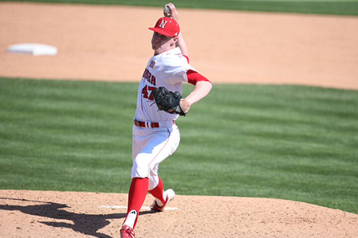 Robbie Palkert pitching during the 2017 season prior to his injury.