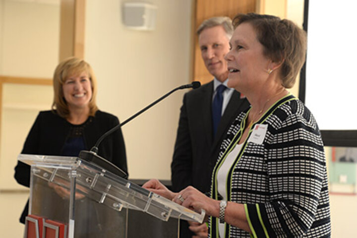 Sheri Andrews, president and CEO of Lozier, received the Business Leadership Award at the Partnership Summit.